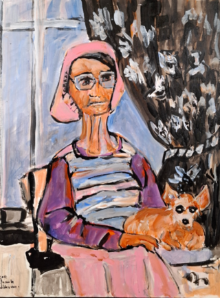 Schilderij, Maya Wildevuur, Vrouw met chihuahua, 2012
